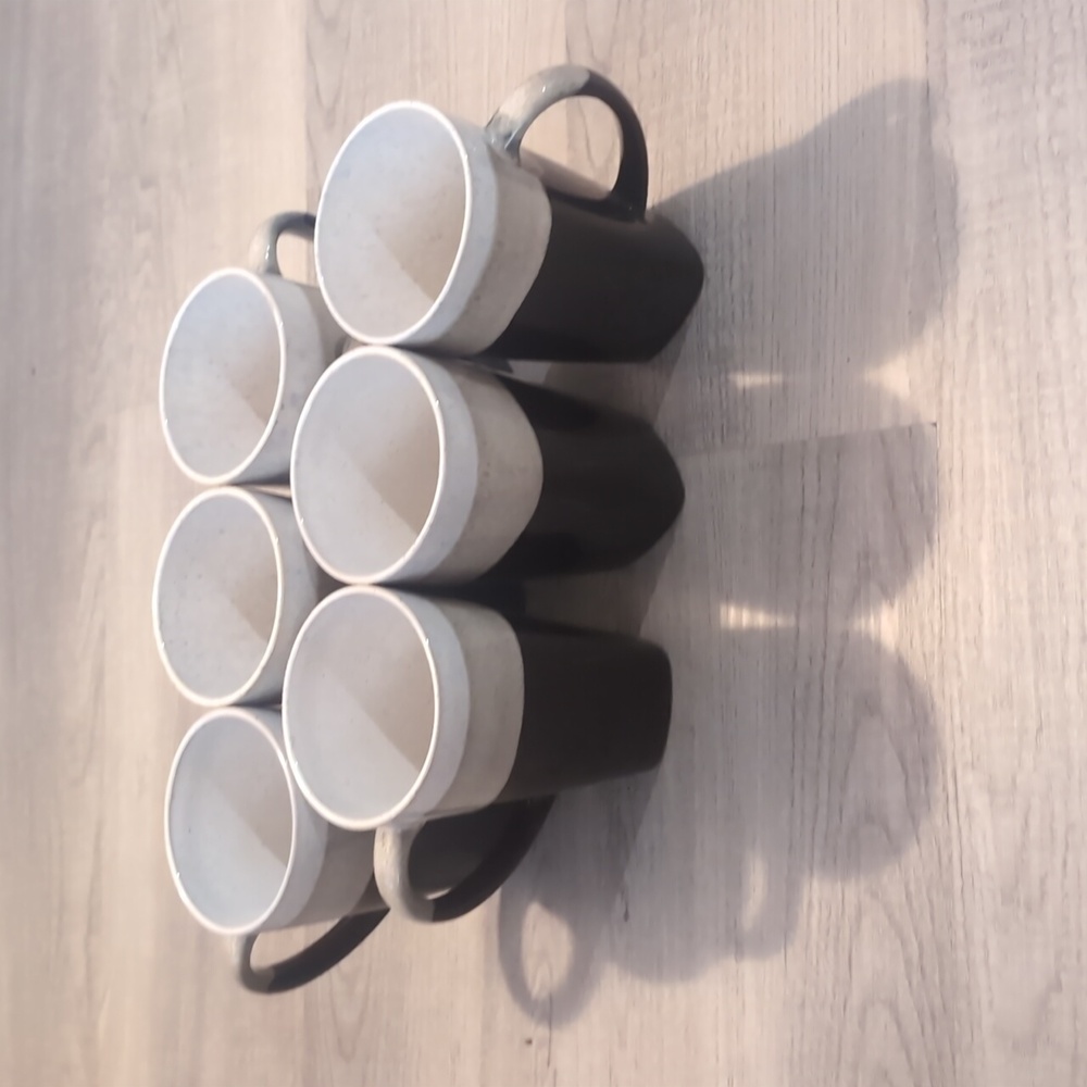 Set of 6 Roscher Glazed Stoneware Coffee Tea Mugs, 3-Tone Brown, Taupe,